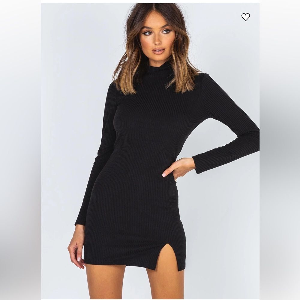 Princess Polly Kehlanae Mini Dress Black turtle neck ribbed long sleeve mini 2